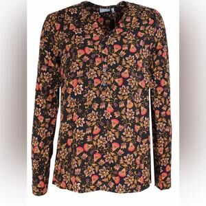 B. Young Women's Size EU 38 = Medium Floral Print Blouse  Black Red Brown